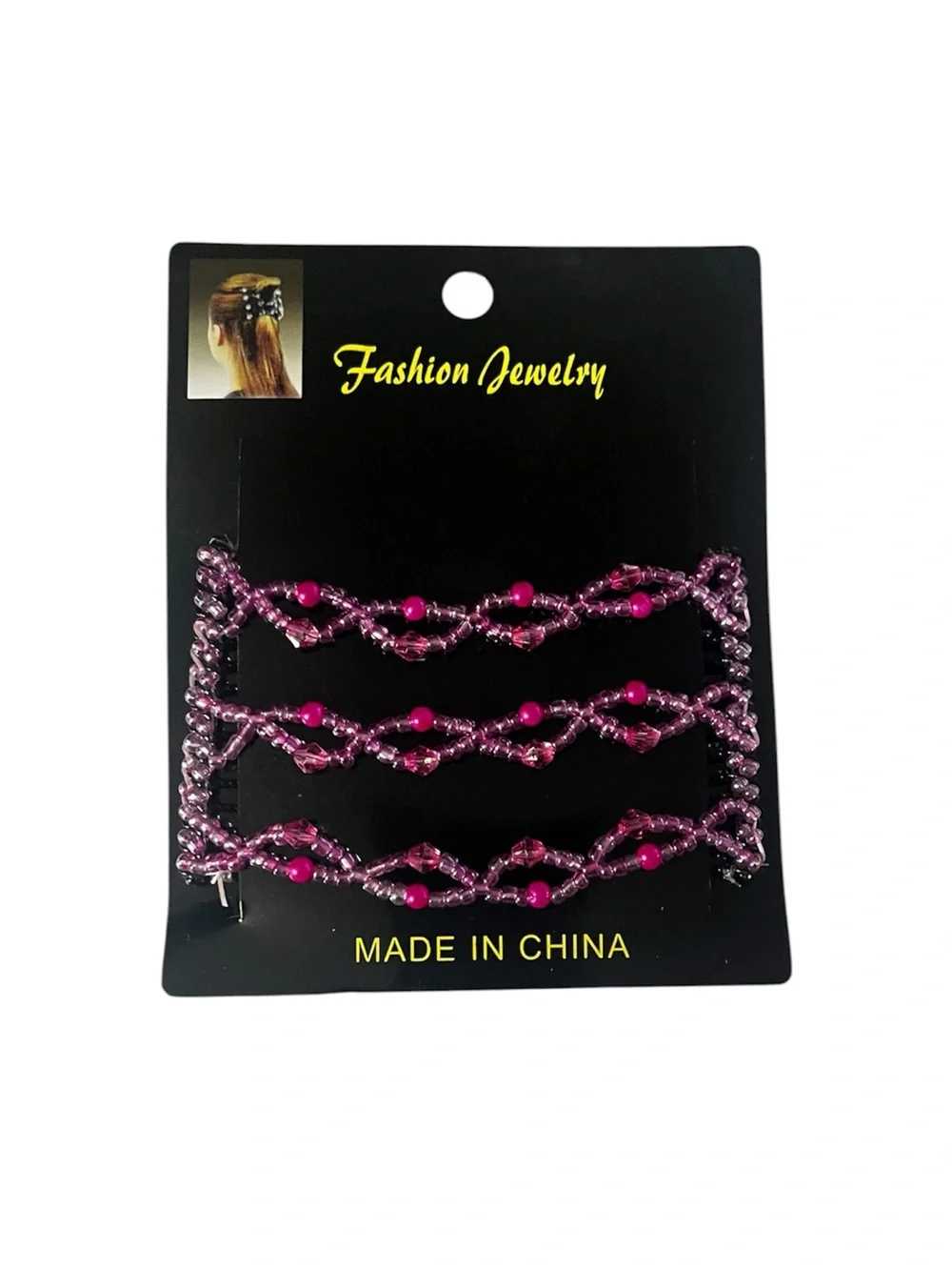 Y2k Pink Beaded Hair Chains Set - Triple Strand Fashion Jewelry